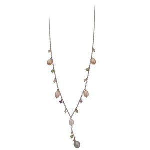 Sterling Silver Tourmaline, Quartz Pearl Pendant Dangle Necklace 18” Long, K855